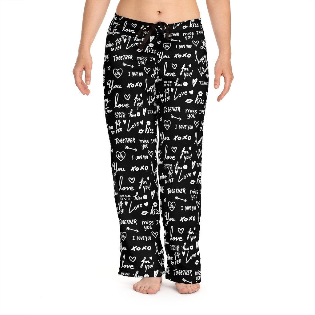 Black Love Notes Unisex Pajama Lounge Yoga Sleep Pants,Gift for Valentines/Anniversary/Christmas/Birthday/Graduation/Housewarming/Wedding/