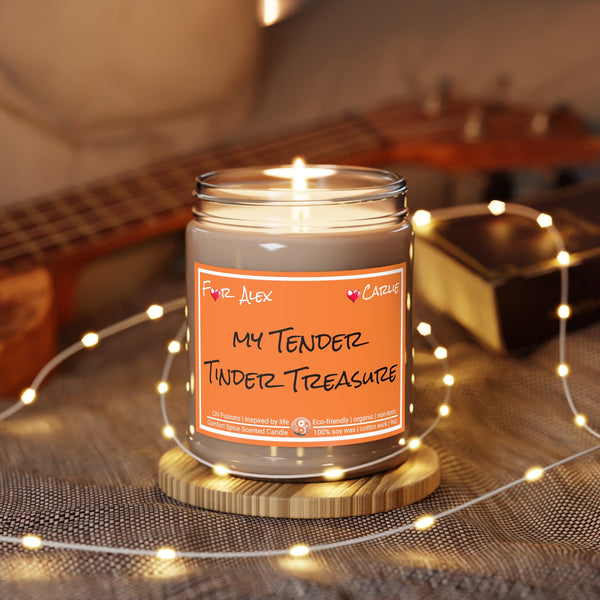 Personalized My Tender Tinder Treasure 9oz Glass Candle Valentine Day gift for boyfriend girlfriend,couple anniversary gift for husband wife