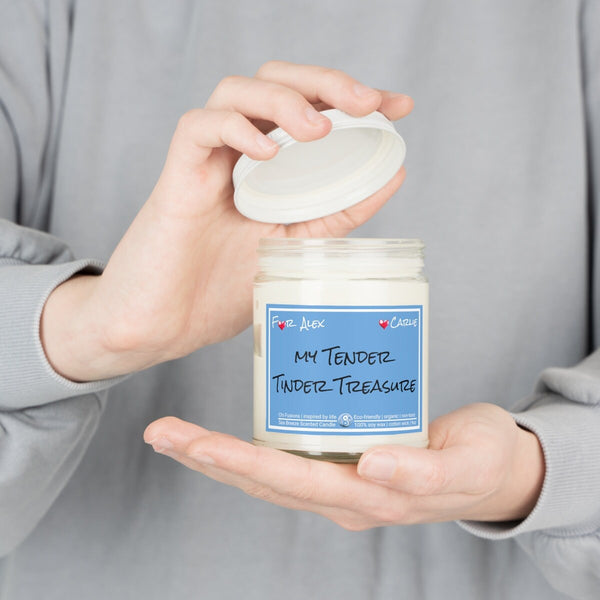 Personalized My Tender Tinder Treasure 9oz Glass Candle Valentine Day gift for boyfriend girlfriend,couple anniversary gift for husband wife