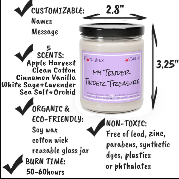 Personalized 9oz Glass Candle My Tender Tinder Treasure Valentine Day gift for boyfriend girlfriend,couple anniversary gift husband wife