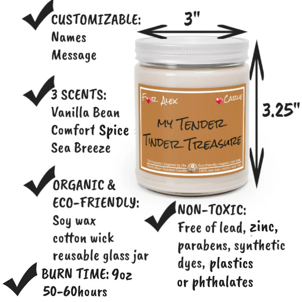 Personalized My Tender Tinder Treasure 9oz Glass Candle Valentine Day gift for boyfriend girlfriend,couple anniversary gift for husband wife