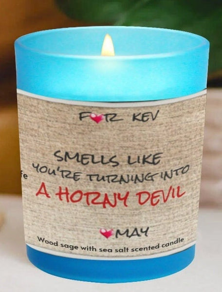 Personalized Horny Devil Blue Glass Candle 9oz Valentine Day gift for boy/girlfriend,horny couple anniversary gift,funny gift for horny wife