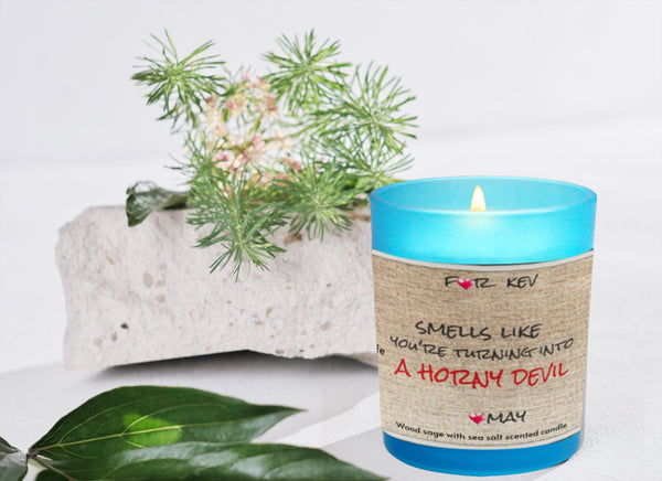 Personalized Horny Devil Blue Glass Candle 9oz Valentine Day gift for boy/girlfriend,horny couple anniversary gift,funny gift for horny wife