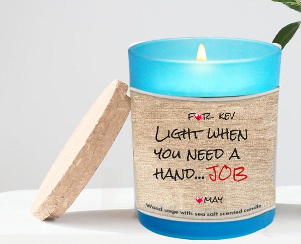 Personalized Need a Hand job funny soy Candle Valentine Day Blue Glass funny hand joke gift for boyfriend,couple anniversary funny joke gift