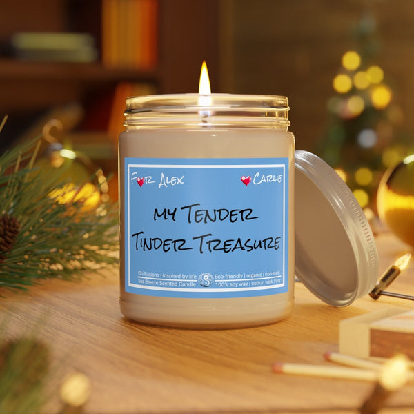 Personalized My Tender Tinder Treasure 9oz Glass Candle Valentine Day gift for boyfriend girlfriend,couple anniversary gift for husband wife