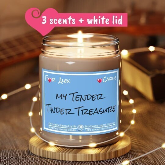 Personalized My Tender Tinder Treasure 9oz Glass Candle Valentine Day gift for boyfriend girlfriend,couple anniversary gift for husband wife