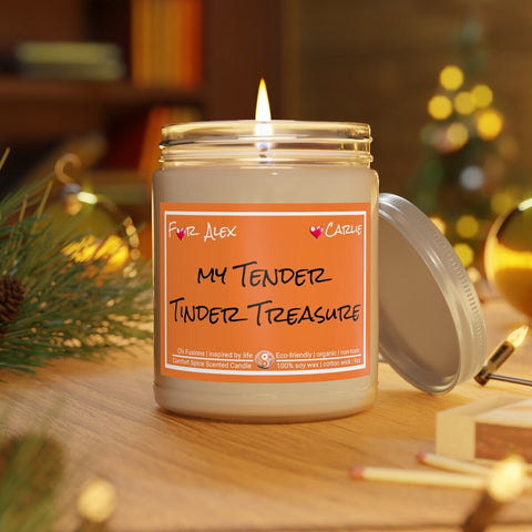 Personalized My Tender Tinder Treasure 9oz Glass Candle Valentine Day gift for boyfriend girlfriend,couple anniversary gift for husband wife