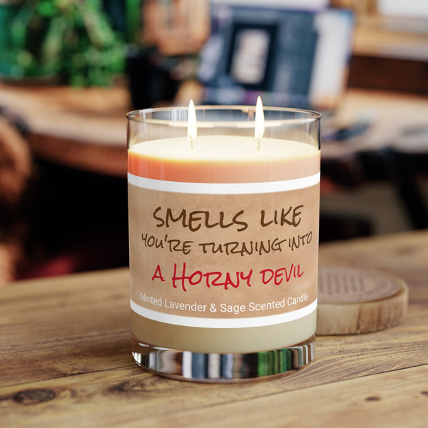 Personalized Smells like A Horny Devil Glass Jar Candle Housewarming gift,sex devil humor candle,bedroom sex joke husband wife birthday gift
