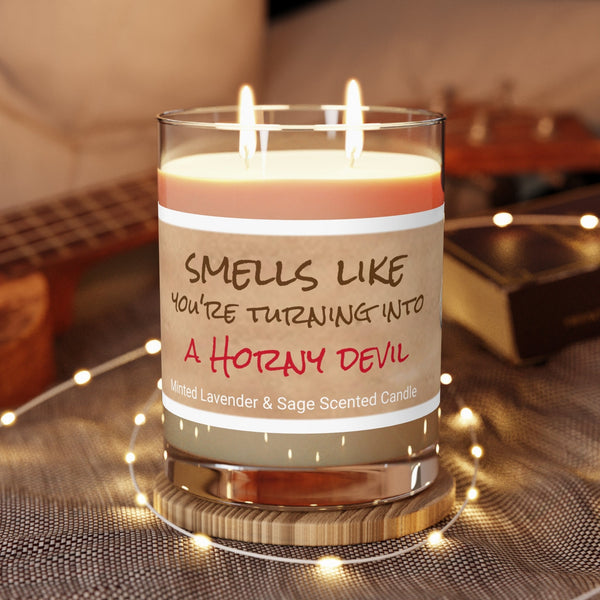 Personalized Smells like A Horny Devil Glass Jar Candle Housewarming gift,sex devil humor candle,bedroom sex joke husband wife birthday gift