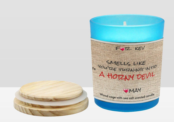 Personalized Horny Devil Blue Glass Candle 9oz Valentine Day gift for boy/girlfriend,horny couple anniversary gift,funny gift for horny wife