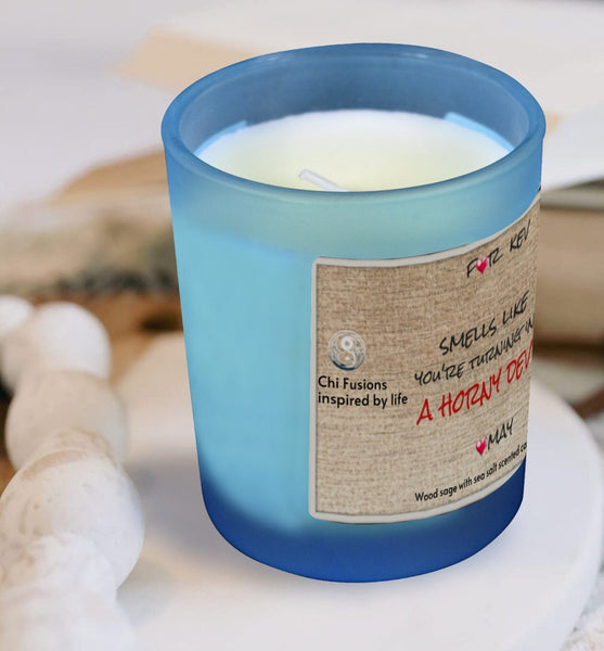 Personalized Horny Devil Blue Glass Candle 9oz Valentine Day gift for boy/girlfriend,horny couple anniversary gift,funny gift for horny wife