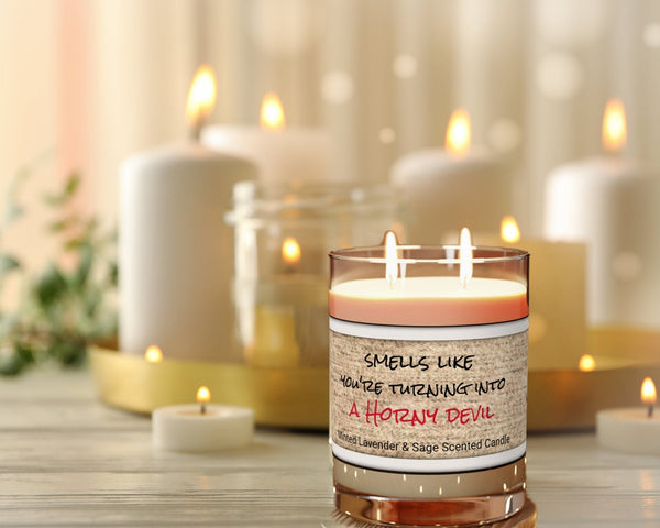 Personalized Smells like A Horny Devil Glass Jar Candle Housewarming gift,sex devil humor candle,bedroom sex joke husband wife birthday gift