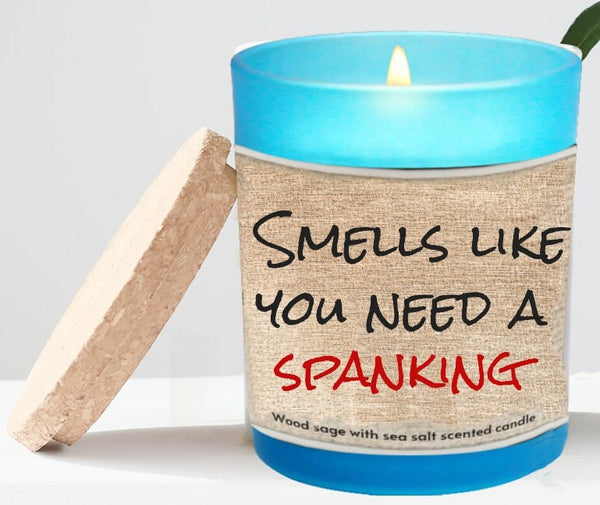 Personalized Need a Spanking Candle Valentine Day Blue Glass funny gift for boy/girlfriend,funny couple anniversary gift,funny soy candle